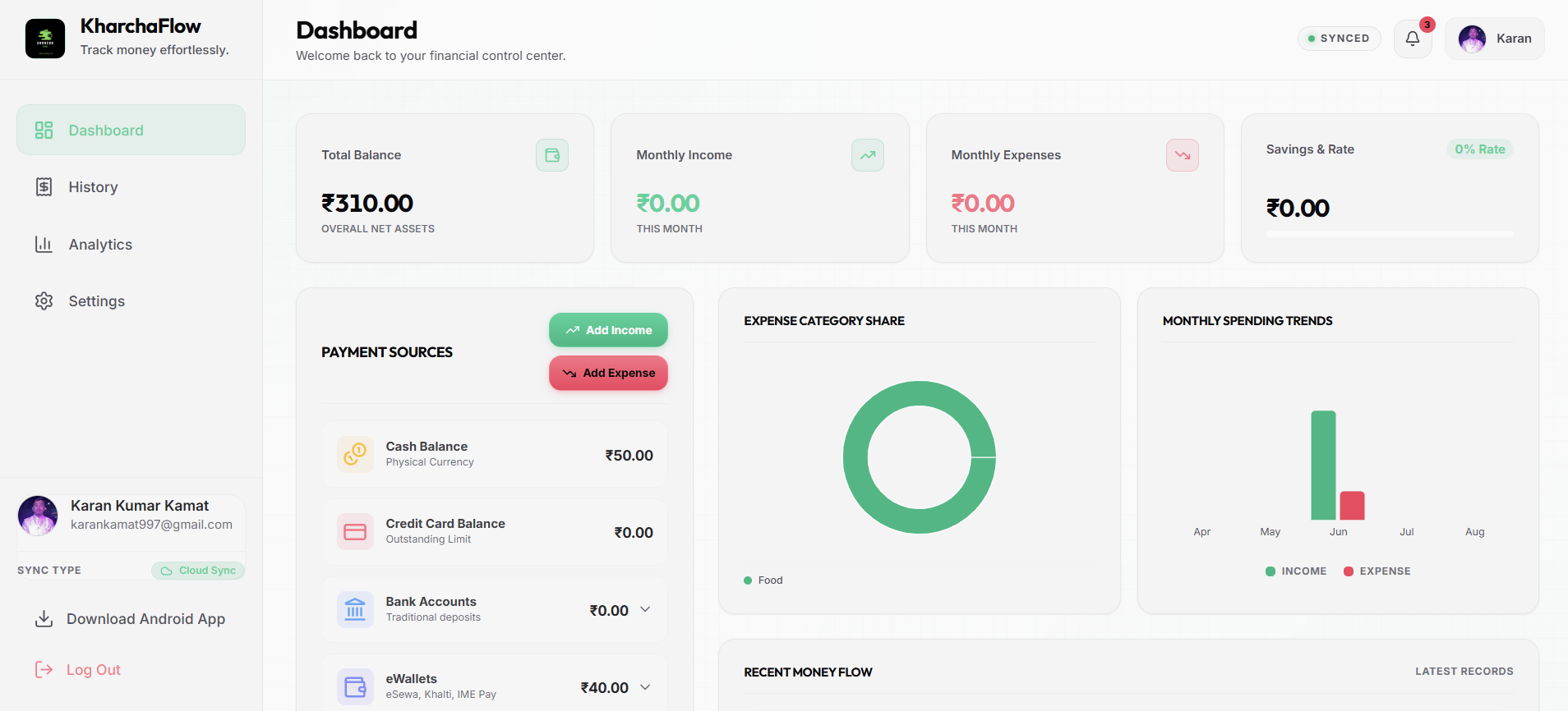 KharchaFlow finance app preview