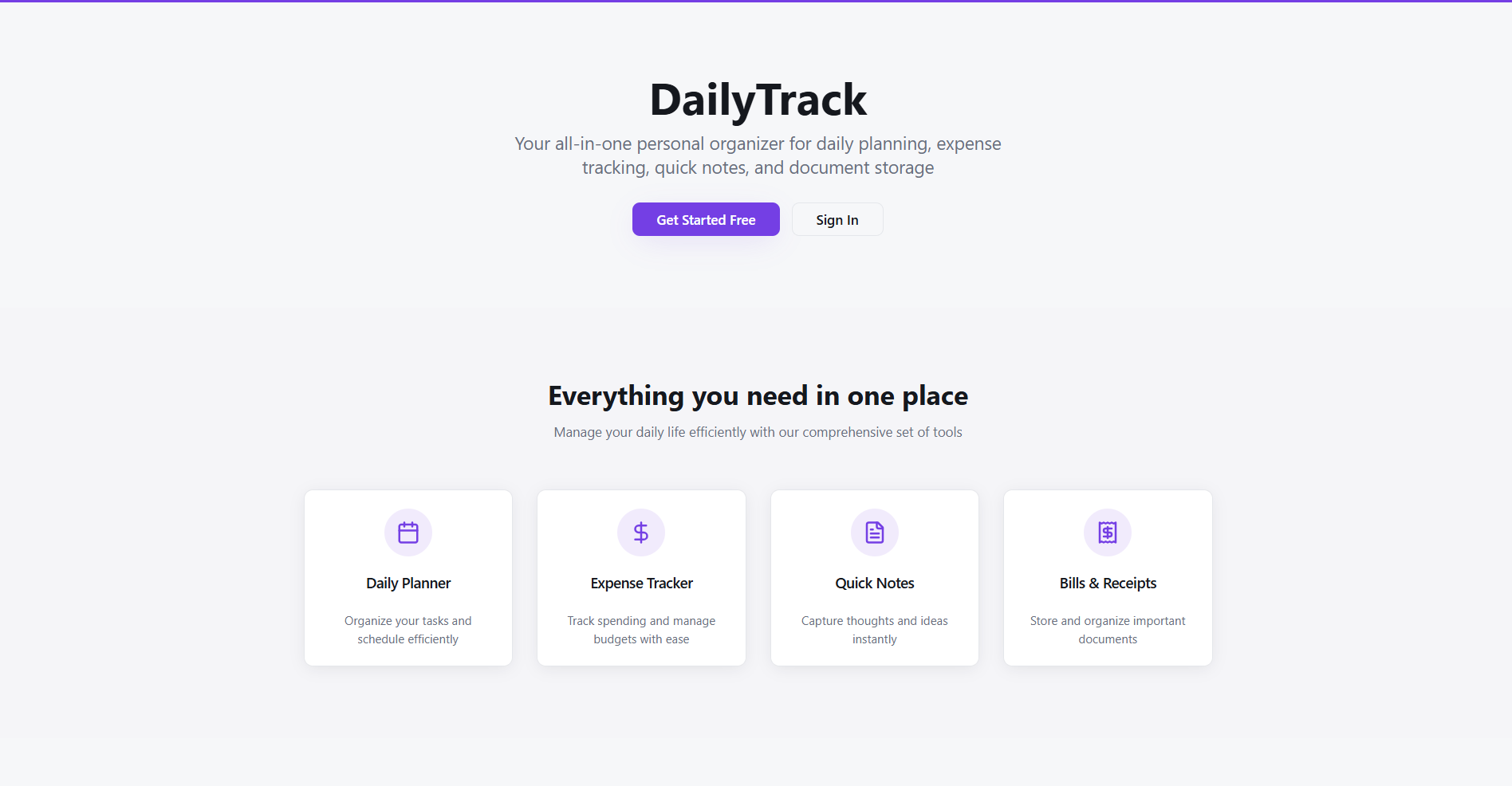 Daily Track productivity application preview